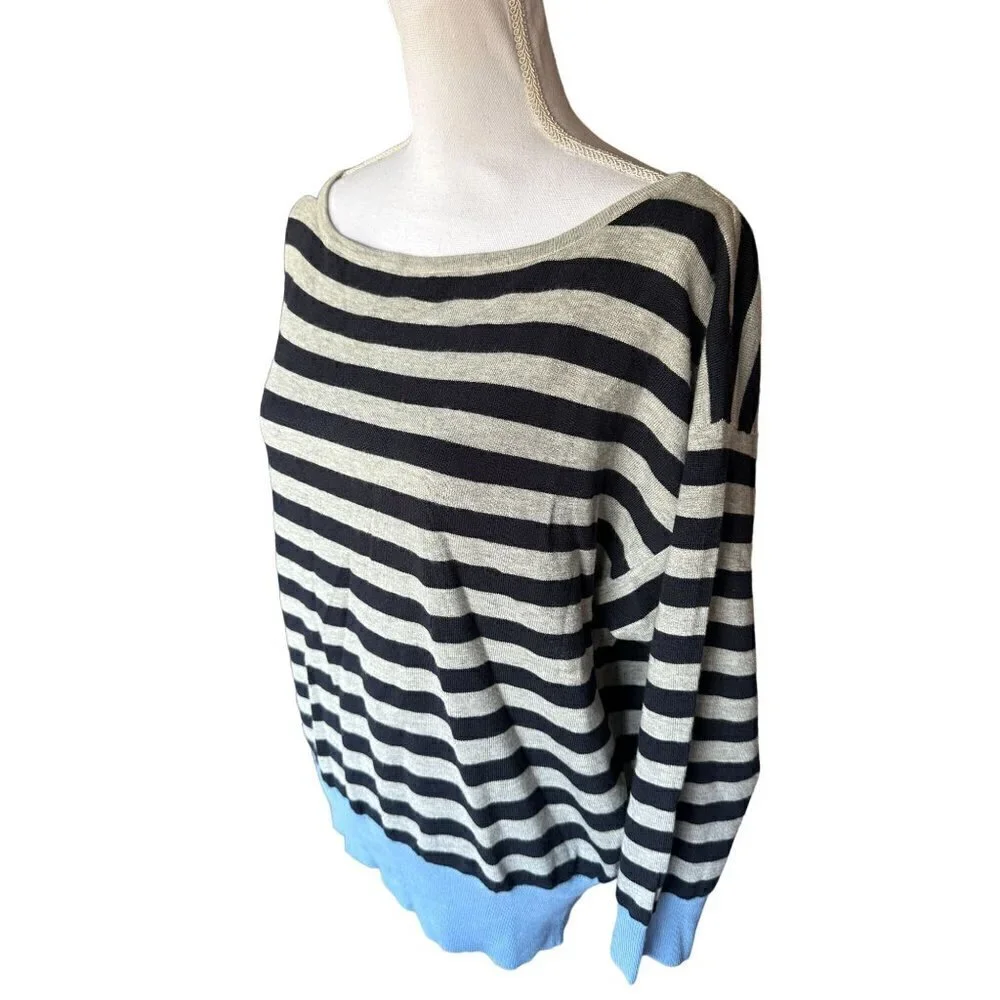Michael Kors Sweater Womens Blue Gray Stripes Sz XL Long Sleeve Pullover